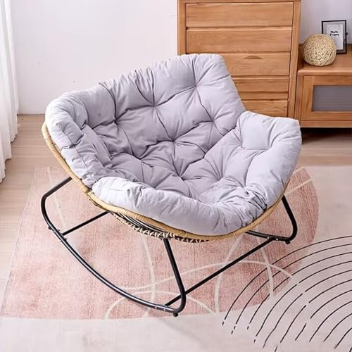 NRNQMTFZ Schaukelstuhl Wohnzimmer, schaukelstuhl Rattan Outdoor,Relaxsessel,bequemes Sitz& Rckenpolster,Schaukelstuhl für Schlafzimmer, Wohnzimmer, Balkon(Fleece Fabric Gray)
