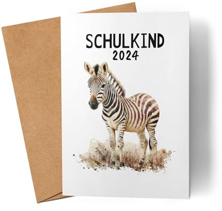 Lilavie-Design Schulkind 2024 Zebra Karte Einschulung 2024 Enkel Enkelin Schulanfang Schuleinführung