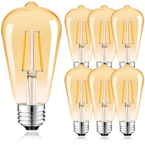 Suncan LED Bombilla Edison Vintage E27, Plástico Filamentos ST64 Bombilla LED 2W, Blanco Cálido, 180LM, Bombilla LED Decorativa Antigua, Iluminación Interior, No Regulable, Set de 6