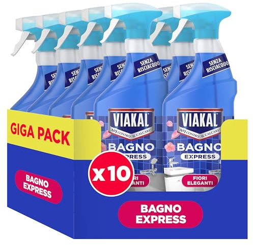 Viakal Express Spray Anticalcare Bagno, Confezione da 10 x 470ml, Fragranza Fiori Eleganti, Tecnologia Anti-Goccia, Elimina Fino Al 100% Di Calcare e Residui di Sapone