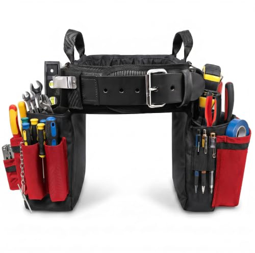 BOULDER Bag Ultimate Elektriker's Max Combo mit Komfort-Rückenstütz-Werkzeuggürtel, Leder-Gürtelschnalle, strapazierfähig, Rot, (großer Taillenumfang 91,4 - 101,6 cm), hergestellt in den USA