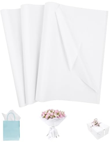 OFFCUP Carta Velina, 35 Fogli di Carta Velina Colorata, 70 * 50CM, Bianca, Per Pompon, Fai da Te e Hobby Creativi, Confezioni Regalo Riempitivi per Scatole