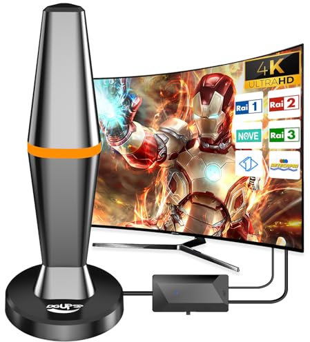 Antenna TV Interna, 260+ Miglia Gamma HDTV Antenna Digitale Terrestre con Base Magnetica ed Amplificatore Segnale, Supporta 4K/1080P/VHF/UHF per Home Smart Televisione/Radio, Cavo Coassiale 3M