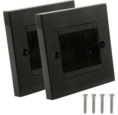 2Pcs Brush Wall Plate, Cable Entry Cover, Single Gang Brush Panel, Wall Cable Cover, Cable Pass Through Insert for Decorate HDMI, TV, Ethernet, Speaker Wires, for Home Office, with 4 Screws, Black