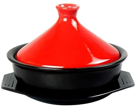 LVYUDS Tajine Topf Marokko für Kochen, Keramik Tajines Konisch Deckel mit Tablett Kompatibel mit Gas Herd Geschmort Huhn Suppe Geben Weg Rezepte(Color:Rot)