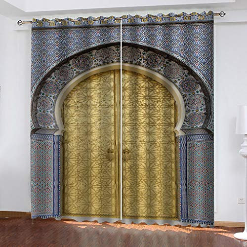 3D Goldene Bögen Kunst Muster Verdunklungsvorhänge Mit Ösen, 2 Stücke Vorhang Blickdicht Wohnzimmer, Thermogardine Schlafzimmer, Verdunkelungsvorhang Wohnzimmer Modern, Gardinen Küche 270X300cm