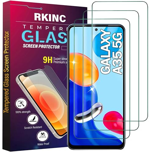 RKINC 3 Stück, Panzerglas Schutz Glas für Samsung Galaxy A35 5G, Panzer HD Displayschutzfolie, 0,33 mm kratzfest, splitterfrei, blasenfrei