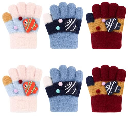 Jupsk Baby Winterhandschuhe Fingerhandschuhe Fleece Warme Handschuhe für Kinder Kleinkind Jungen Mädchen 0 1 2 Jahre Alt 3 Paare，Fischmotiv