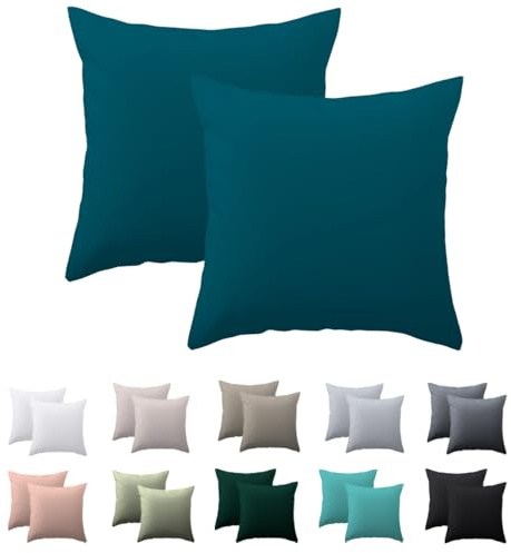 Nesture Kissenbezug 40x40 2er Set, Petrol, 100% Mikrofaser | Kopfkissenbezug 40x40cm mit Reißverschluss, kissenhülle weich & bügelfrei, atmungsaktiv, Pflegeleicht bei 60°C waschbar