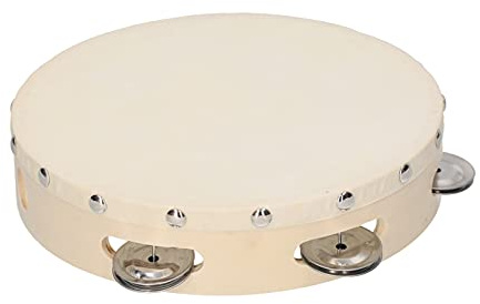 Solinder Holz Tamburin Metall Einreihig mit Jingles 8 Zoll Hand Tamburin Schafsleder Trommel Haut Holz Tefals Musical Timbrel für Erwachsene Kinder Tanz Gesang Party
