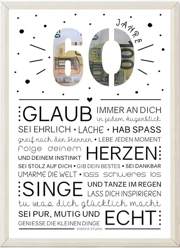 kiimiipa 60 Geldgeschenke Geburtstag Mann Frau,Geschenke Zum 60 Geburtstag Mann Frau,Bilderrahmen FüR Geldgeschenke JubiläUm Gedenken Kreatives Geld Geschenk 60 Geburtstag Deko Geschenk 60 Geburtstag