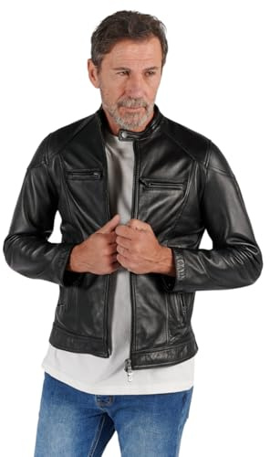 BARONE Giubbotto Pelle Uomo in vera pelle, giacca pelle uomo per ogni occasione - la migliore giacca in vera pelle Made in Italy (IT, Testo, 5XL, Regular, Regular, nero)