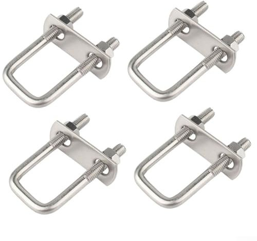 4 Stück U-Bolzen, M6 U-Schäkel 50 mm x 80 mm, Edelstahl-Vierkantrohr-U-Bügel mit Mutter-Rahmen-Unterlegscheiben, für Abschleppen, Autos, Schiffe