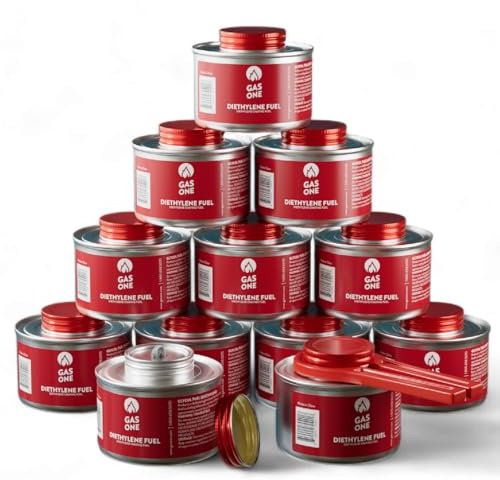 GasOne Lot de 12 combustibles de frottement de plus de 2 heures – Chauffe-aliments pour plats à frire et buffet – Carburant sans danger pour les liquides avec mèche et ouvre-couvercle pour plat à