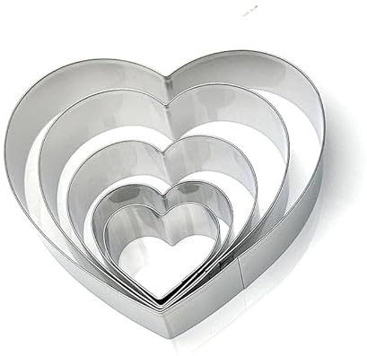 AMANDELIZABE Molde de corazón de 3 piezas con forma de corazón, anillo para tartas, acero inoxidable, anillo para galletas, forma de corazón, marco para hornear para decoración de tartas, galletas,