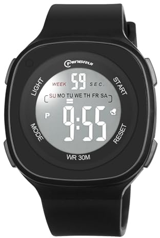 OFFCUP Kids Digital Watch, 30m Waterproof Sports Toddler Watch, PU Band Children's Wrist Watches, Cute LED Electrical Watches for Girl Boy Age 3-11 Indoor Outdoor Children's Day Gift (Black-Square)