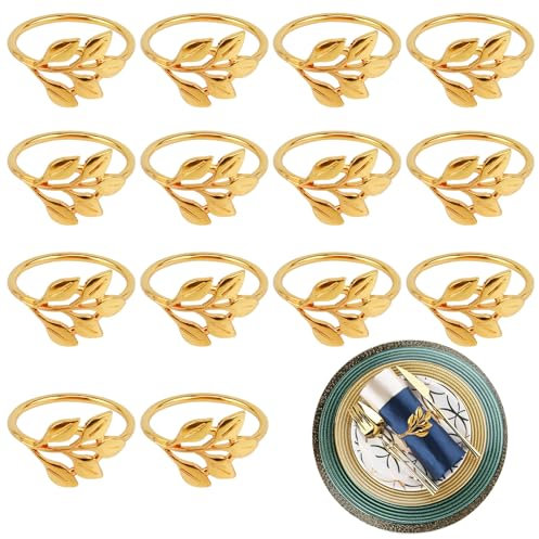 Lot de 14 Ronds de Serviette dorés, élégants Ronds de Serviette en métal, Porte-Serviettes, Boucles de Serviettes, Anneaux Napkin pour décorations de Table festives pour Mariages, Anniversaires et