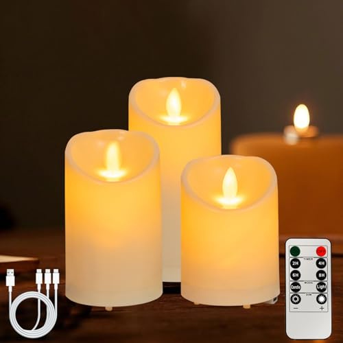 DZAY 3 Stück Teelichter led Aufladbar Elektrische Kerzen,Wiederaufladbare Teelichter Led Kerzen mit Timerfunktion,Led Teelichter mit Fernbedienung für Zimmer Wohnzimmer Hochzeit Party Deko