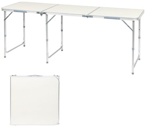 Bonnlo Klapptisch Höhenverstellbar, Gartentisch Wetterfest, Balkontisch Klappbar – Tragbarer Mehrzwecktisch als Esstisch, Grilltisch, Campingtisch & Beistelltisch Outdoor, 180 x 60 x 70 cm, Weiß