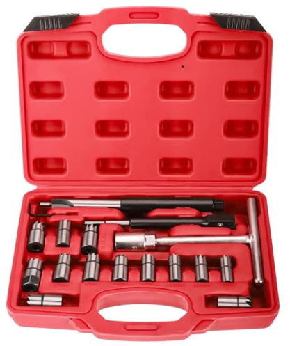 FreeTec 17 pièces Fraise Injecteur, 14-21,5 mm Kit Fraise Siège Injecteur Diesel, Professionnel Fraises Siège Puit Injecteurs, Universel Nettoyage Alésoir Injecteurs Diesel pour VW Audi BMW