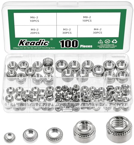 Keadic 100 Pcs Self -Clinching Nuts, 5 Size Stainless Steel Rivet Nut，Round Head Steel Metal Sheet Mounting Hardware Fastener，M3/M4/M5/M6/M8 Rivet Nut Set