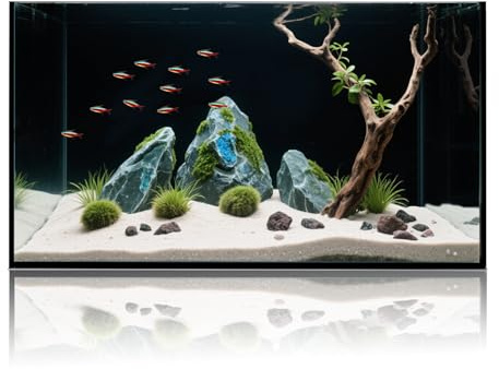 10 Gallon Glass Fish Tank, Aquarium Fish Bowl Cube for Betta Goldfish Snails Shrimp Aquatic Planting, Easy to Maintain Ultra Clear Rimless Dark Background Low Iron