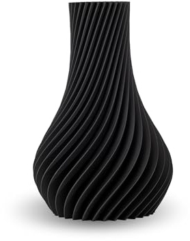 NATUMO Design 3D Vase Kunststoff „Pirum“– bruchsichere Blumenvase modern, Deko Vase mit skulpturaler Form (Schwarz, 18 cm)