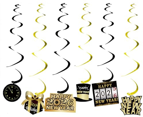 AINIUNIU 12 Pezzi Capodanno Decorazioni 2026, 2026 Decorazione per Feste Capodanno, Festoni Capodanno Felice Anno Nuovo Pendenti a Spirale da Appendere Decorazione del Soffitto