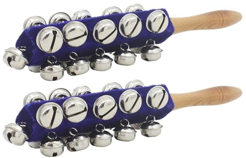 2 x Musik-Percussion-Glocken, Holzgriff, Schlitten, Weihnachtshand, 21 Percussion-Instrumente, Holzgriff, Schlittenglocken