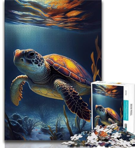 1000-teiliges Puzzle für Erwachsene und Jugendliche Schildkröte unter Wasser 1000-teiliges Puzzle, lustige Familienspiele, ganze Familie (Größe 38x26cm)
