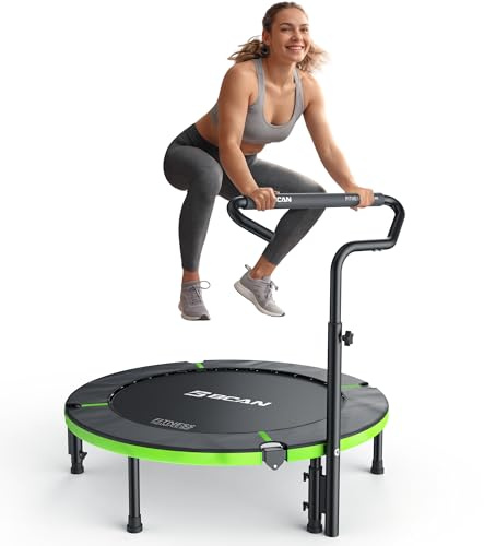 BCAN SP3 40/48 Foldable Mini Trampoline, Rebounder Trampoline for Adults, U/T Adjustable Foam Handle, Exercise Rebounder for Adults Indoor/Garden Workout, Max Load 330lbs/440lbs-40T-Green