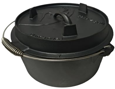 GEDA Grill Dutch Oven 9L ohne Füße, Gusseisentopf Feuertopf aus Gusseisen, pre-seasoned Schmortopf für Grill, Feuer, Backofen & Induktion - Deckel als Grillpfanne nutzbar, inkl. Deckelheber