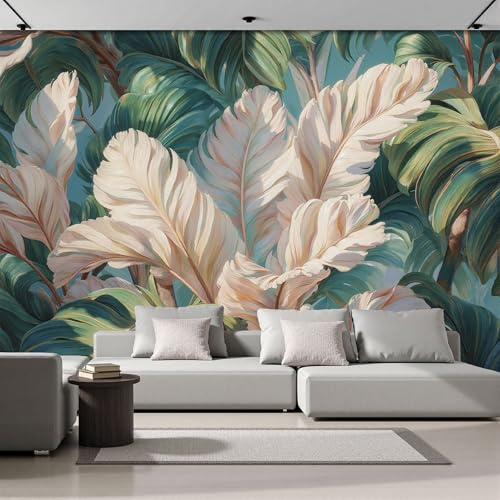 3D Papier Peint Panoramique Plantes Tropicales Soie - 250×175 CM Texture Feuille Bananier Peinte À La Main Grandes Murales Poster Pour Géant 3D Salon, Adulte Chambre D'Enfants Étude Décoration Murale