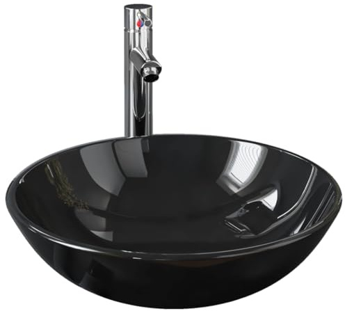 Genérico Lavabo de baño Grifo y desagüe de Empuje Vidrio Templado Negro,Bricolaje,Fontanería,Piezas para fontanería,Lavabos y fregaderos,Lavabos,Negro,3098453