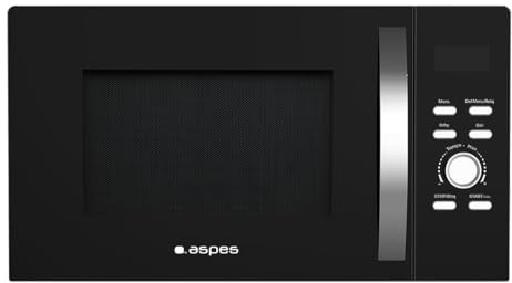 Aspes Microondas 28 Litros Grill Libre Instalación, Cristal negro AMWAF28900GN. 900W, 5 Programas, Control Electrónico, Modo Descongelación, Acero Inoxidable, Fácil Limpieza, Temporizador 60min