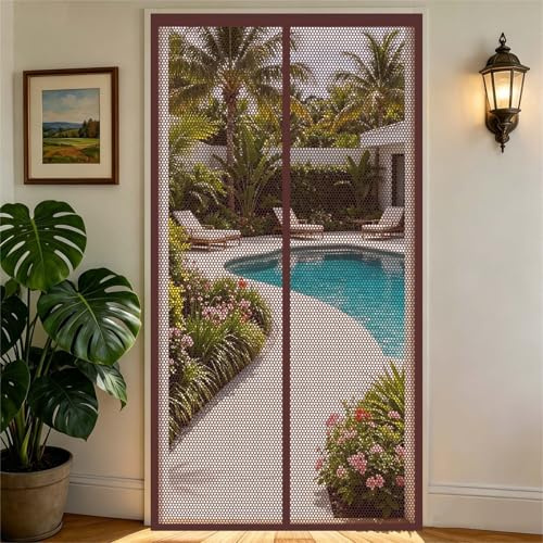 Zanzariere Magnetiche 174 x 235 cm Magneti Potenti Chiusura Automatica, Traspirante Tenda Zanzariere Magnetiche per Porta Balcone per Balcone, Terrazze, Marrone