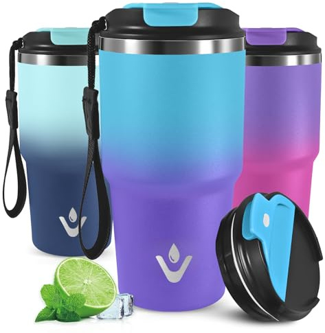 Mujigaga Vaso Termico 600ml, Antigoteo Vaso Termo Cafe para Llevar, Aislada al Vacío Taza Termica, Doble Pared Aislante, Taza Termo para Frío y Caliente, para Viajes, Gimnasio, Escuela, Colegio