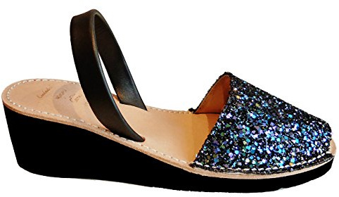 Avarcas menorquínas con tacón/cuña de 4,8 cm, Abarcas, Albarcas, Sandalias (36, Glitter Lilas)
