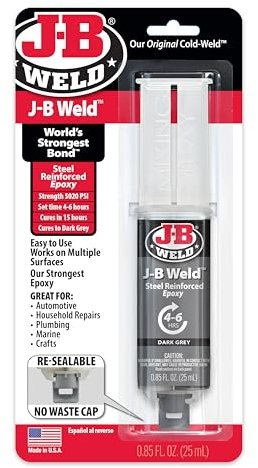 J-B Weld™ Syringe Original Cold-Weld™ Two-Part Epoxy System, Ultra-Fast Setting Time, High Strength, Suitable for All Metals and Other Materials, Dark Grey 25ml