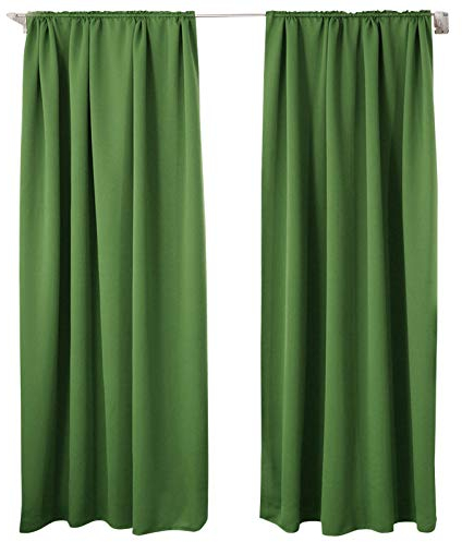 WOLTU 2er Set Gardinen, Verdunklungsvorhänge für Wohnzimmer Kinderzimmer, Blickdicht, Kräusebänder für Schiene, 250 g/m², kälteschutz lichtundurchlässig, 135 x 245 cm, Grün