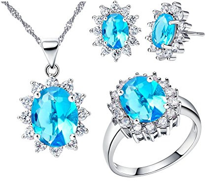 Uloveido Frauen Weißgold Kristall Schmuck Set Halskette Ohrringe und Ring für Mädchen Hochzeitstag Geschenk T466