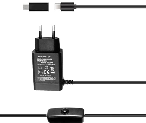 Bruphny Netzteil für Raspberry Pi 4/3, 5.1V 3A USB-C Netzteil mit EIN/Aus Schalter für Raspberry Pi 3，für Raspberry Pi 4 Modell B