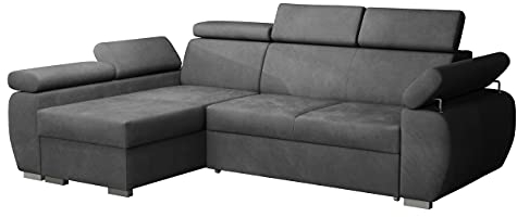 Mirjan24 Ecksofa Boston Mini, Eckcouch mit Schlaffunktion und Bettkasten, Polsterecke mit Einstellbare Kopfstützen, L-Sofa, Polstergarnitur, Wohnlandschaft (Kronos 22, Seite: Links, LC+2r)