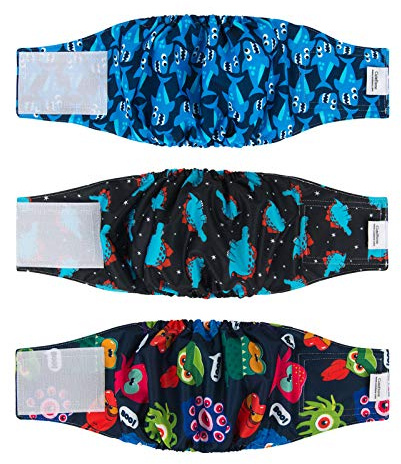 CuteBone Männlich Waschbare Hundewindeln Bauchbänder,3 Stück Wiederverwendbare hund bauchband für Rüden Hochsaugfähige Hundewickel mit Flexiblem Klettverschluss DM07S-DE