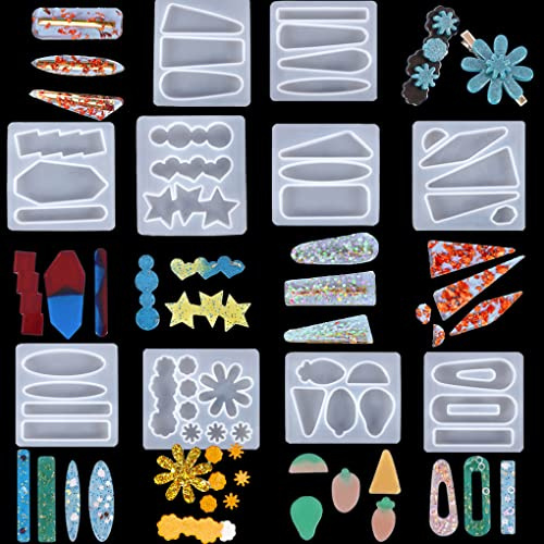 FineInno 10 Pcs Haarspange Harz Form,Hair Clip Resin Mold,Schmuck Epoxidharz Gießform,Silikonform für DIY Anhänger Halskette Damen Haarklammern