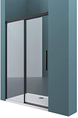 Mai & Mai Duschtür Nischentür dusche Duschabtrennung Duschkabine 140x195cm Schwarz Nischenschiebetür 6mm ESG-Sicherheitsglas inkl. Soft-Close Teramo12K