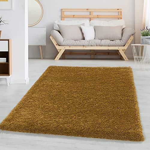 Carpetsale24 Shaggy Hochflor Teppich 80x150 cm Gold weich flauschig modern einfarbig Ideal für Flur oder Kinderzimmer für Wohnzimmer Schlafzimmer Flur
