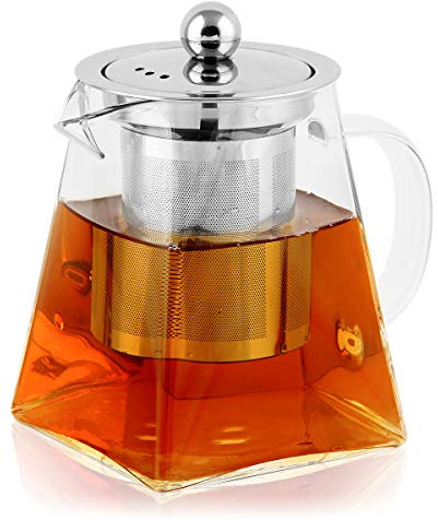 BONNACC Teiera in Vetro Teiera Da Con Filtro Infusore in Acciaio Inossidabile Resistente Al Calore Perfetto Per Tè E Caffè (900ml)