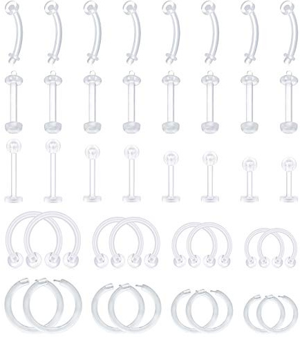 D.Bella Klar Piercing Retainer Lippenpiercing Cartilage Helix Tragus Ohrstecker Bioflex Flexibel Hufeisen Septum Nasenring Nasenstecker Plastik Piercings Kit für Frauen Männer