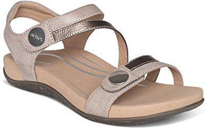Aetrex Women's Jess Orthopedic Adjustable Quarter Strap Sandals - Comfort Memory Foam Fashion Flat Womens Sandals with Arch Support Smoke